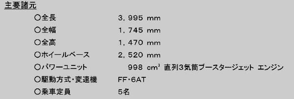 スズキ　東京モーターショー　Baleno 主要諸元