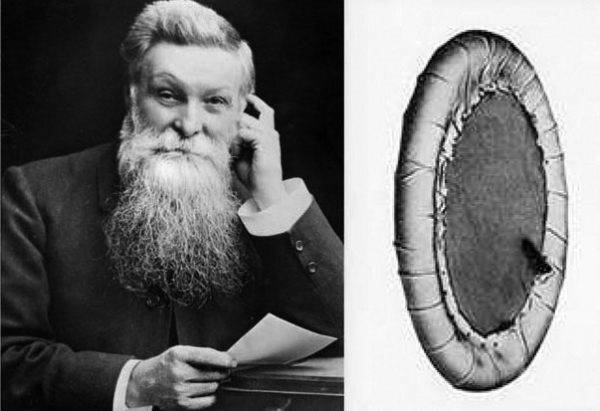 創業者のジョン・ボイド・ダンロップ氏と最初の空気入りタイヤ