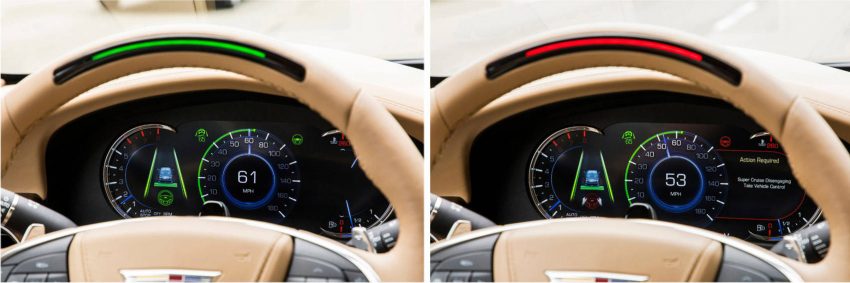 キャデラック「スーパークルーズ」のステアリング警告表示