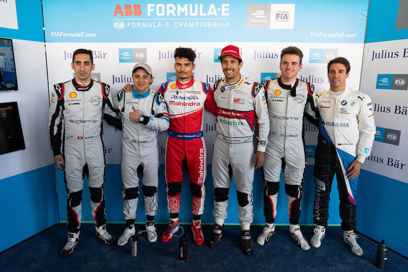 メキシコでの予選上位6名。左からブエミ（日産）、マッサ（ヴェチュリー）、ヴェアライン（マヒンドラ）、ディグラッシ （アウディ）ローランド（日産）ダコスタ（BMW）