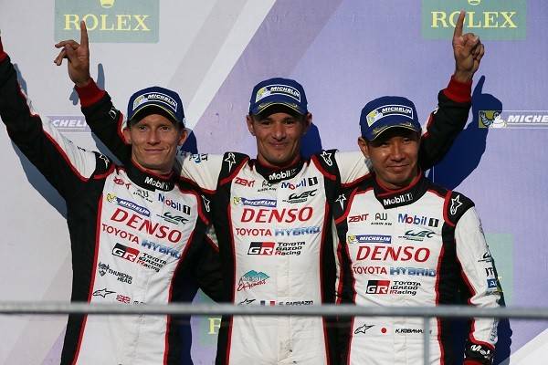 Stephane Sarrazin (FRA) , Mike Conway (GBR) and Kamui Kobayashi (JPN) on the podium Toyota Racing TS050 World Endurance Championship. 6 Hours of Mexico Autodromo Hermanos Rodriguez 1st-3rd September 2016