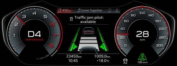 アウディ レベル3の自動運転システムを新型A8に搭載　メーター表示